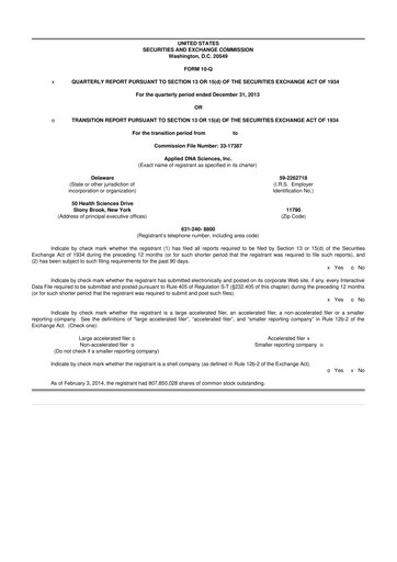 Miniature Applied DNA Sciences
 10-Q Rapport trimestriel 2014 