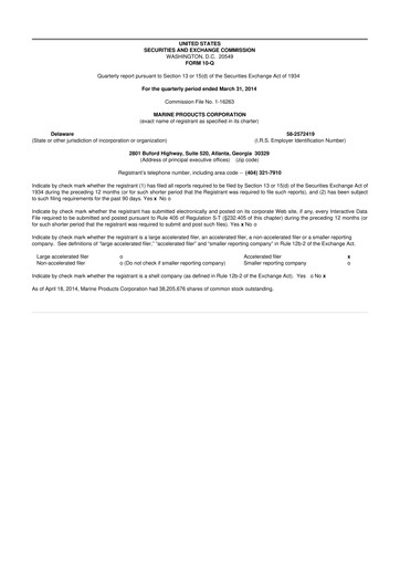 Thumbnail Marine Products Corporation 10-Q Quarterly Report FY 