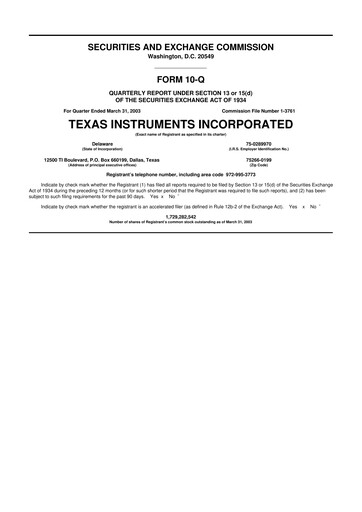 Miniature Texas Instruments 10-Q Rapport trimestriel  