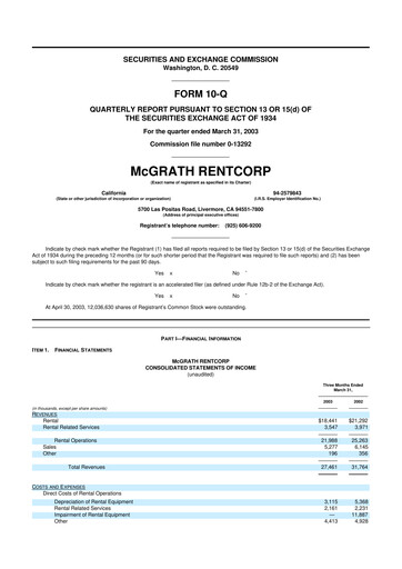 Miniature McGrath RentCorp
 10-Q Rapport trimestriel  