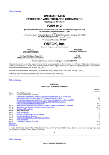Thumbnail Oneok 10-Q Quarterly Report FY 