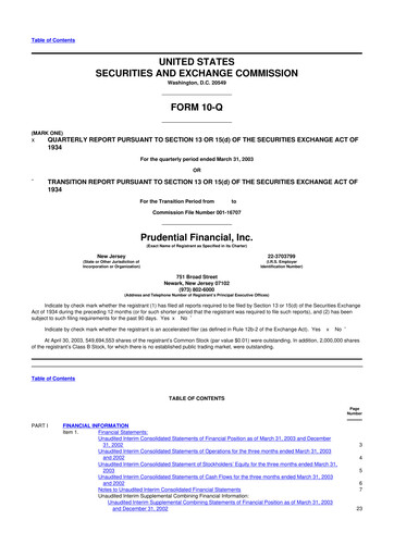 Thumbnail Prudential Financial 10-Q Quarterly Report FY 