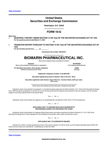 Thumbnail BioMarin Pharmaceutical 10-Q Quarterly Report FY 