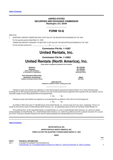 Thumbnail United Rentals
 10-Q Quarterly Report FY 