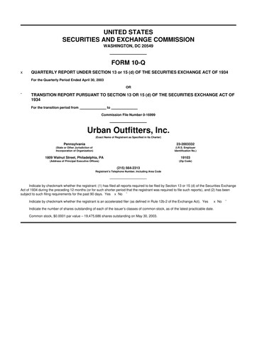 Thumbnail Urban Outfitters
 10-Q Quarterly Report FY 