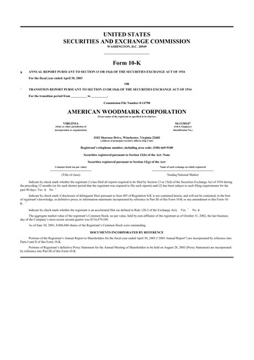 Thumbnail American Woodmark
 10-K Annual Report 