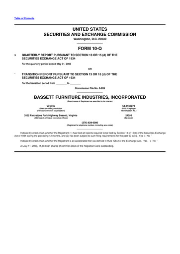 Thumbnail Bassett Furniture 10-Q Quarterly Report FY 