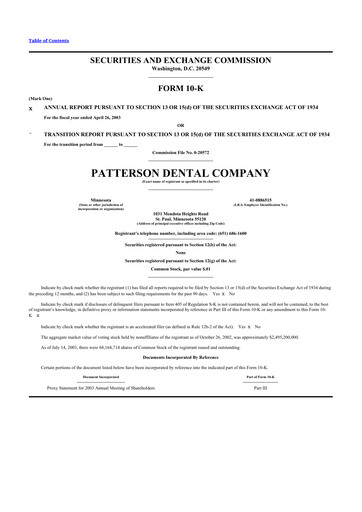 Thumbnail Patterson Companies
 10-K Annual Report 