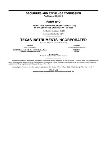 Miniature Texas Instruments 10-Q Rapport trimestriel  