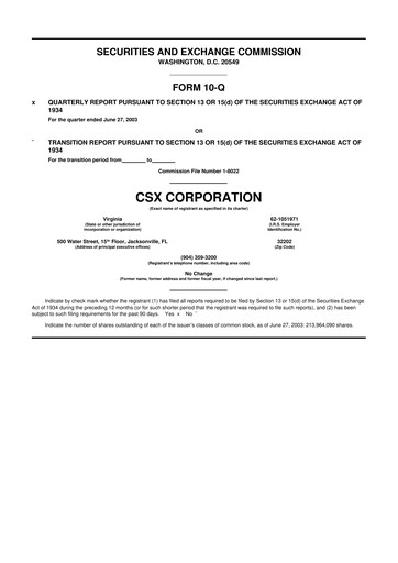 Thumbnail CSX Corporation 10-Q Quarterly Report FY 