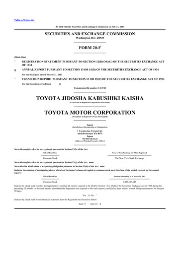 Thumbnail Toyota 20-F Annual Report 