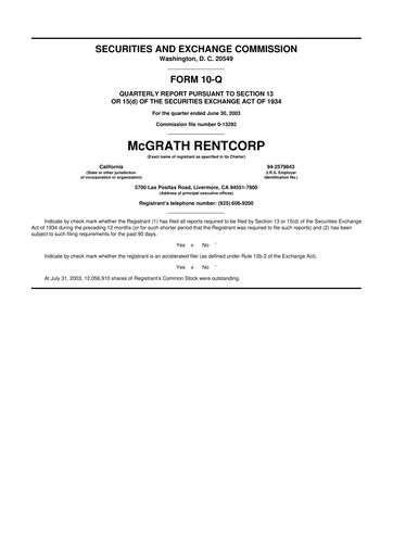 Miniature McGrath RentCorp
 10-Q Rapport trimestriel  