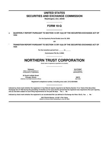 Thumbnail Northern Trust
 10-Q Quarterly Report FY 