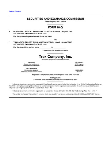 Miniature Trex 10-Q Rapport trimestriel  