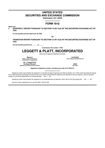 Miniature Leggett & Platt

 10-Q Rapport trimestriel  