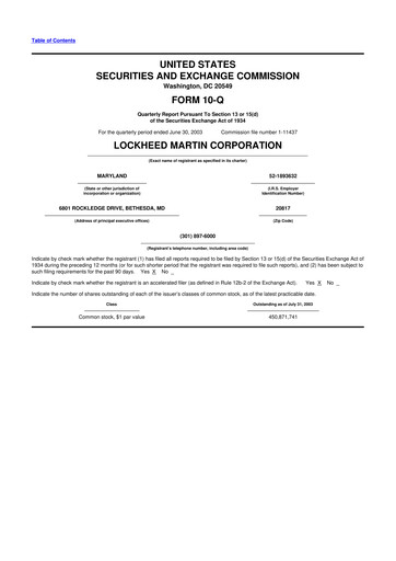 Thumbnail Lockheed Martin 10-Q Quarterly Report FY 