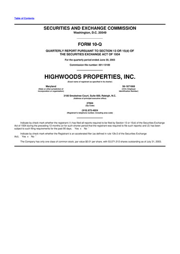 Miniature Highwoods Properties
 10-Q Rapport trimestriel  