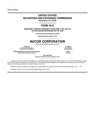 Thumbnail Nucor
 10-Q Quarterly Report FY 