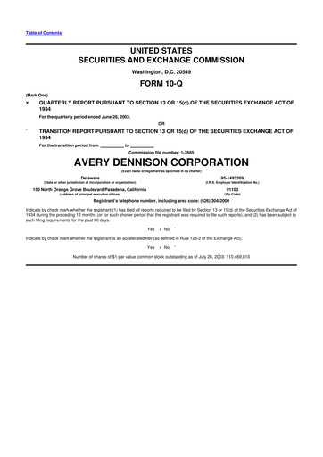Thumbnail Avery Dennison
 10-Q Quarterly Report FY 