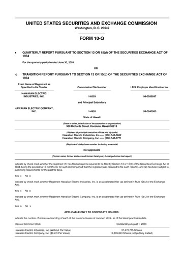 Thumbnail Hawaiian Electric Industries 10-Q Quarterly Report FY 