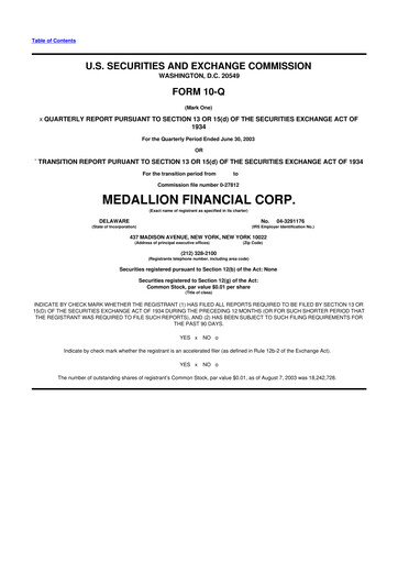 Thumbnail Medallion Financial Corp. 10-Q Quarterly Report FY 