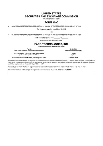 Thumbnail Faro Technologies
 10-Q Quarterly Report FY 