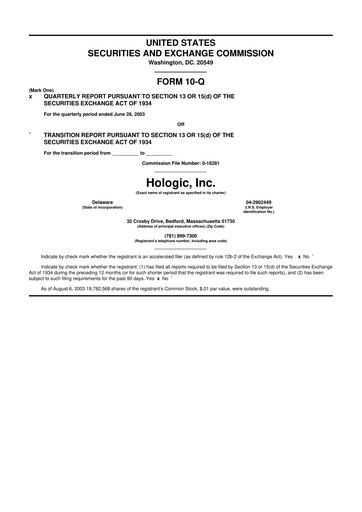 Thumbnail Hologic 10-Q Quarterly Report FY 