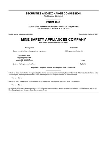 Thumbnail MSA Safety 10-Q Quarterly Report FY 