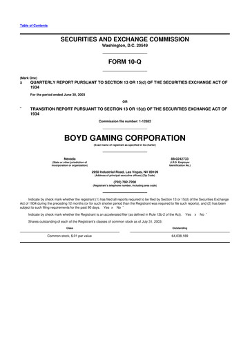 Miniature Boyd Gaming
 10-Q Rapport trimestriel  