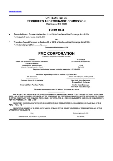 Thumbnail FMC Corporation 10-Q Quarterly Report FY 