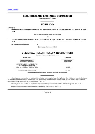 Thumbnail Universal Health Realty Income Trust 10-Q Quarterly Report FY 