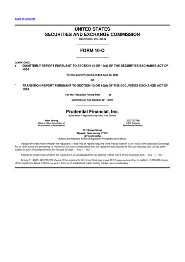 Thumbnail Prudential Financial 10-Q Quarterly Report FY 