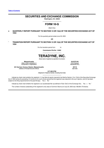 Thumbnail Teradyne 10-Q Quarterly Report FY 