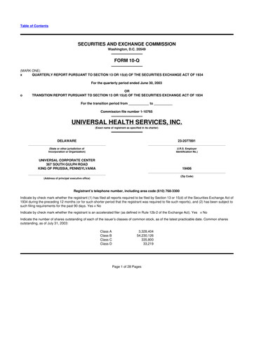 Thumbnail Universal Health Services
 10-Q Quarterly Report FY 