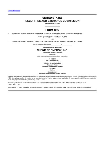 Thumbnail Cheniere Energy
 10-Q Quarterly Report FY 