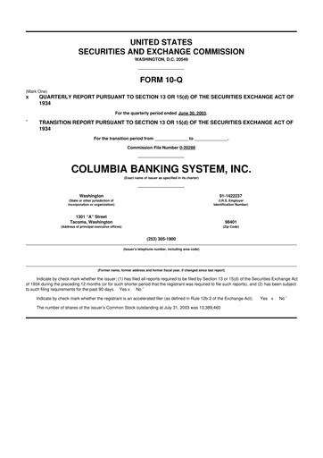 Thumbnail Columbia Banking System 10-Q Quarterly Report FY 