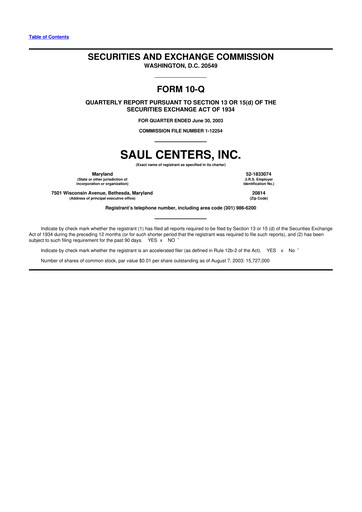 Thumbnail Saul Centers 10-Q Quarterly Report FY 