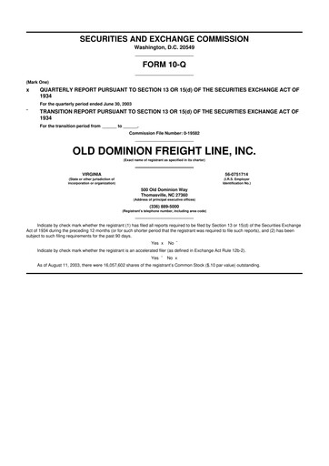 Thumbnail Old Dominion Freight Line
 10-Q Quarterly Report FY 
