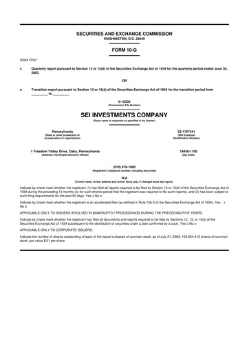 Thumbnail SEI Investments 10-Q Quarterly Report FY 