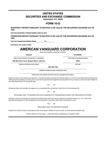 Thumbnail American Vanguard 10-Q Quarterly Report FY 