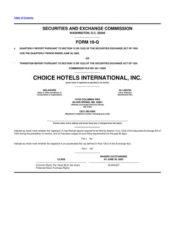 Thumbnail Choice Hotels International 10-Q Quarterly Report FY 