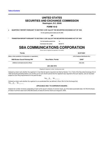Thumbnail SBA Communications 10-Q Quarterly Report FY 