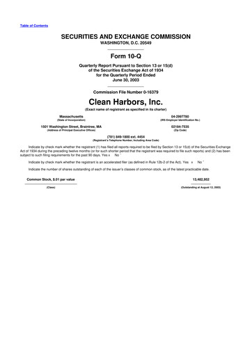 Thumbnail Clean Harbors
 10-Q Quarterly Report FY 