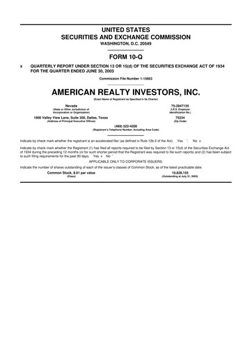 Thumbnail American Realty Investors 10-Q Quarterly Report FY 