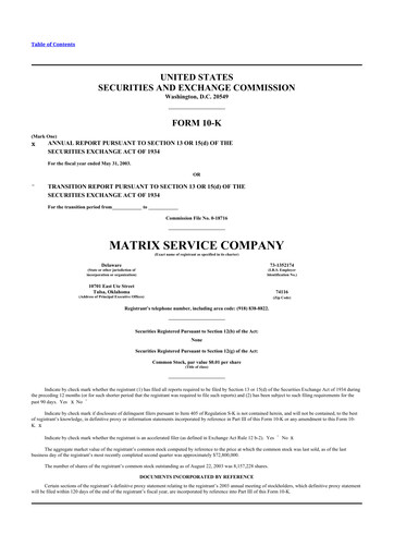 Thumbnail Matrix Service Company 10-K Annual Report 