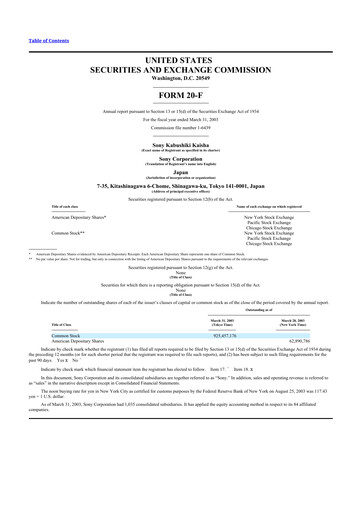 Thumbnail Sony 20-F Annual Report 