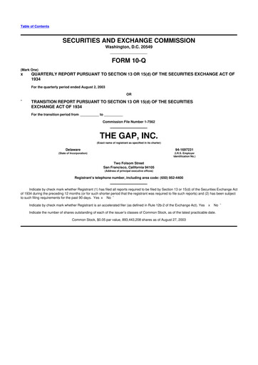 Thumbnail Gap Inc.
 10-Q Quarterly Report FY 