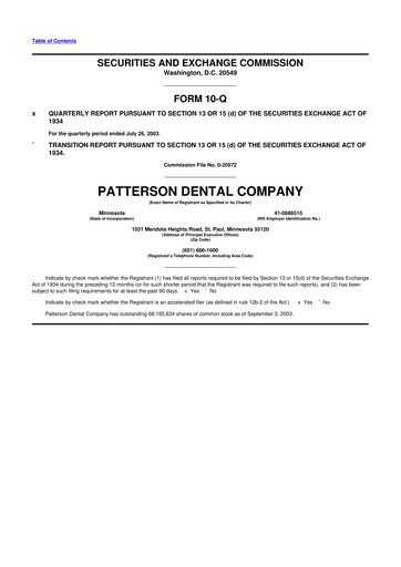 Miniature Patterson Companies
 10-Q Rapport trimestriel  