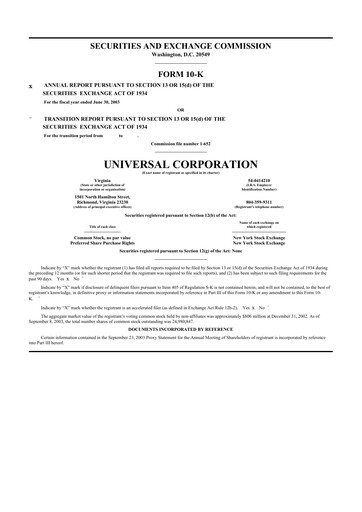 Thumbnail Universal Corporation
 10-K Annual Report 