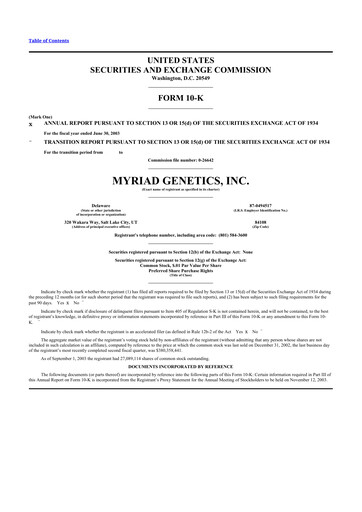 Thumbnail Myriad Genetics 10-K Annual Report 